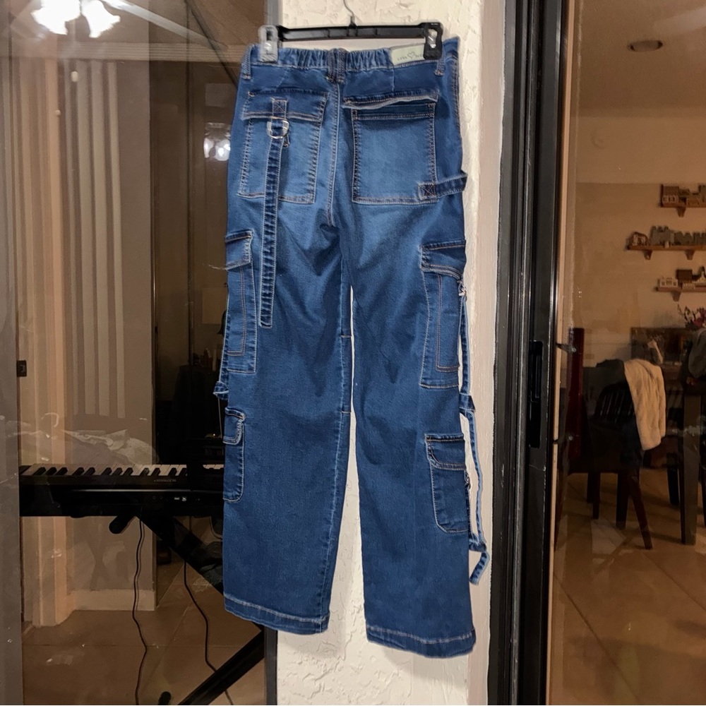 Wide-Leg Cargo Denim Jeans - Blue - Picture 7 of 7